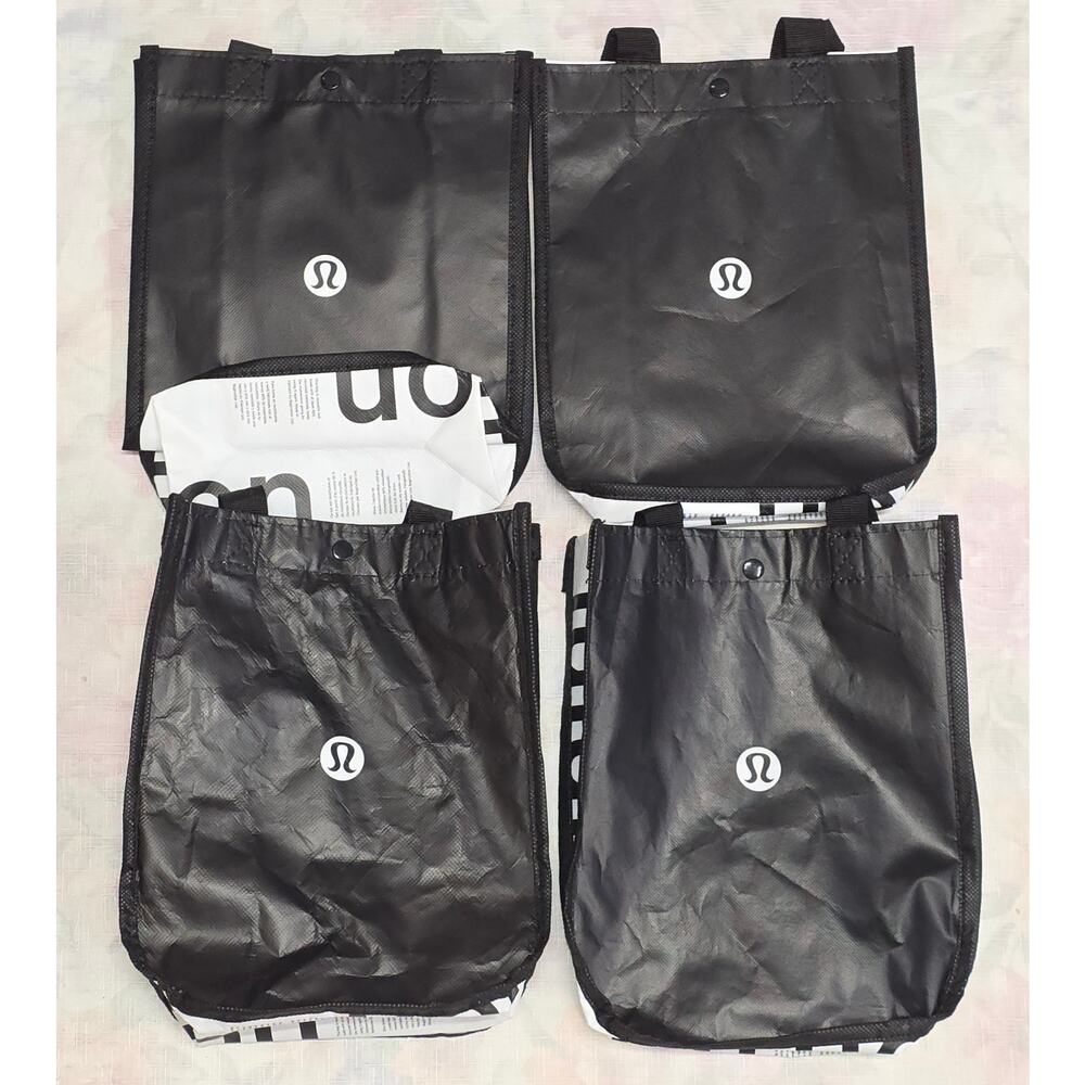 Lululemon Reusable Shopping Tote Bags Set of 4 Small Black Logo Gym- 11x9